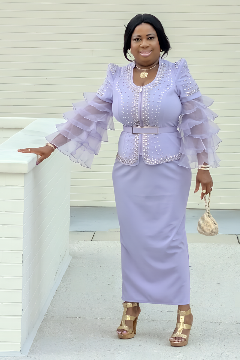 Zinari Lilac Ruffle Sleeves Set