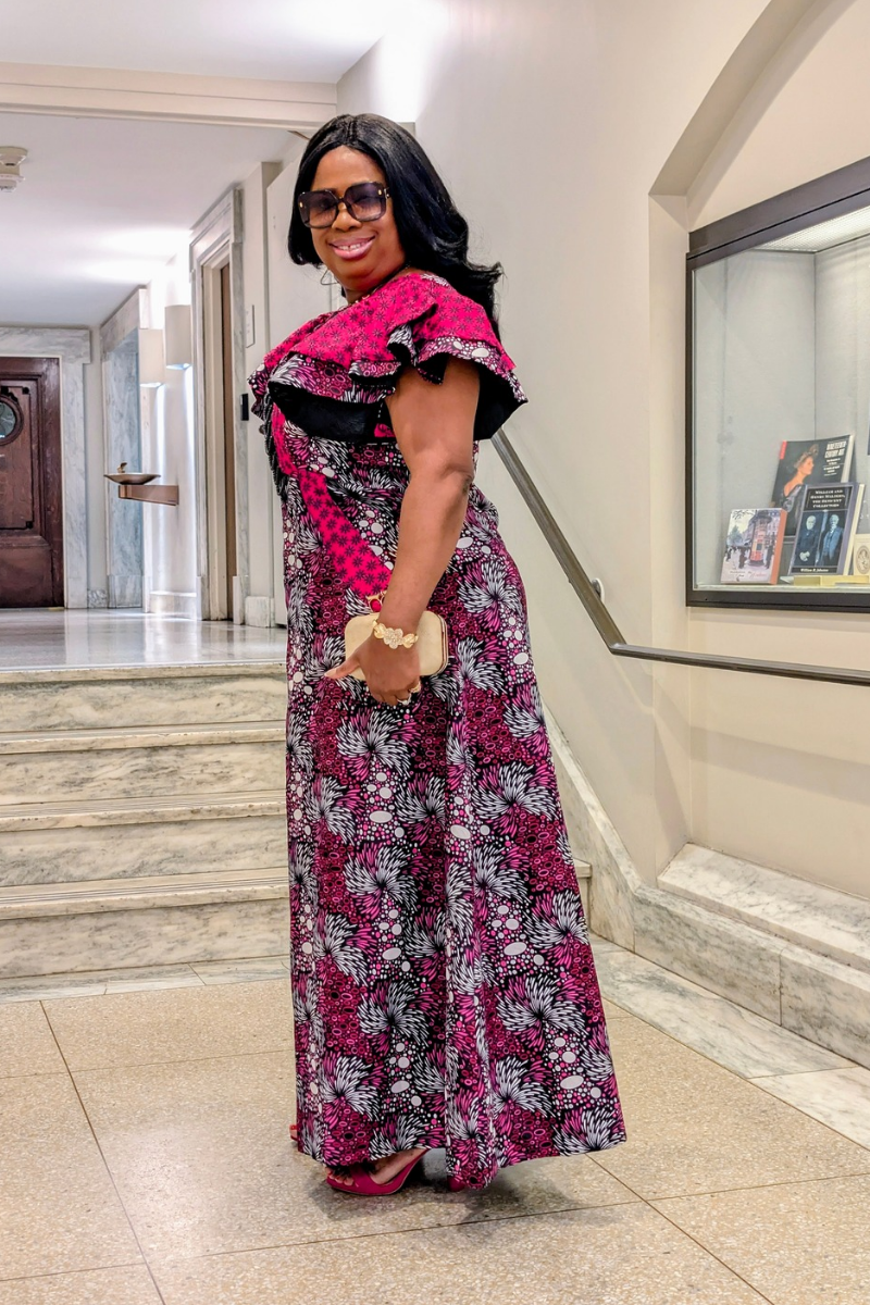 Ayana Dress. Pink Floral Accent.