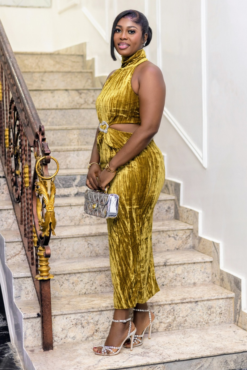 Olive Velvet Cutout Dress