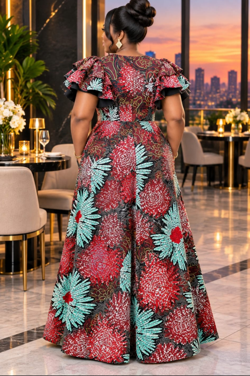 Ayana Dress Crimson Red Floral Accent.