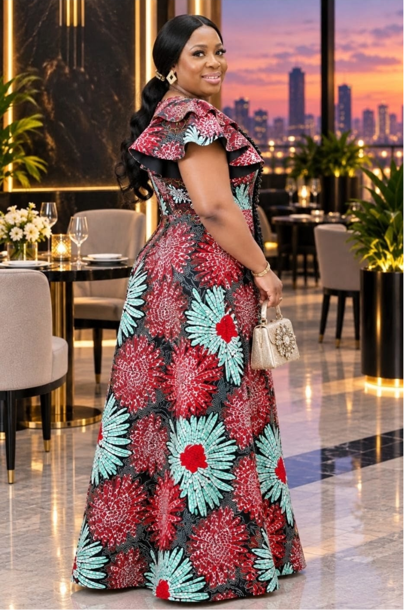 Ayana Dress Crimson Red Floral Accent.