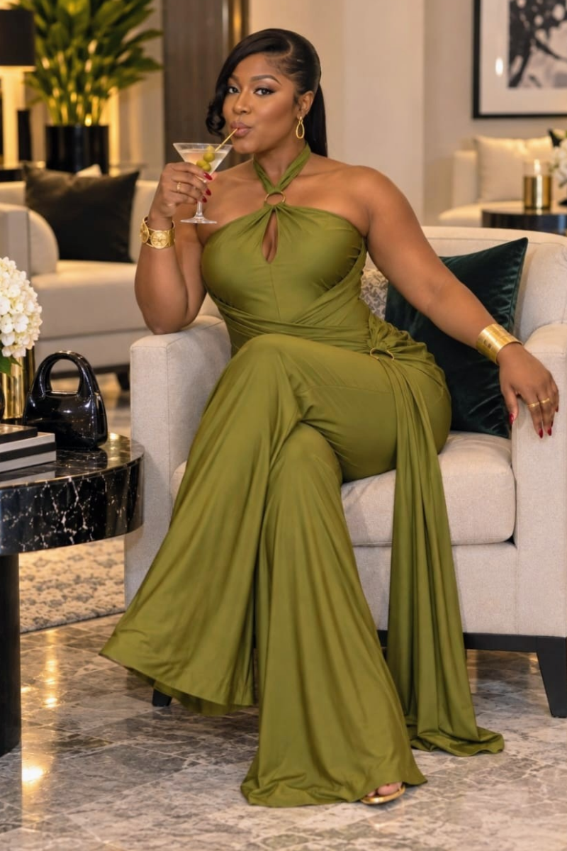 Olive Draped Luxe Jumpsuit