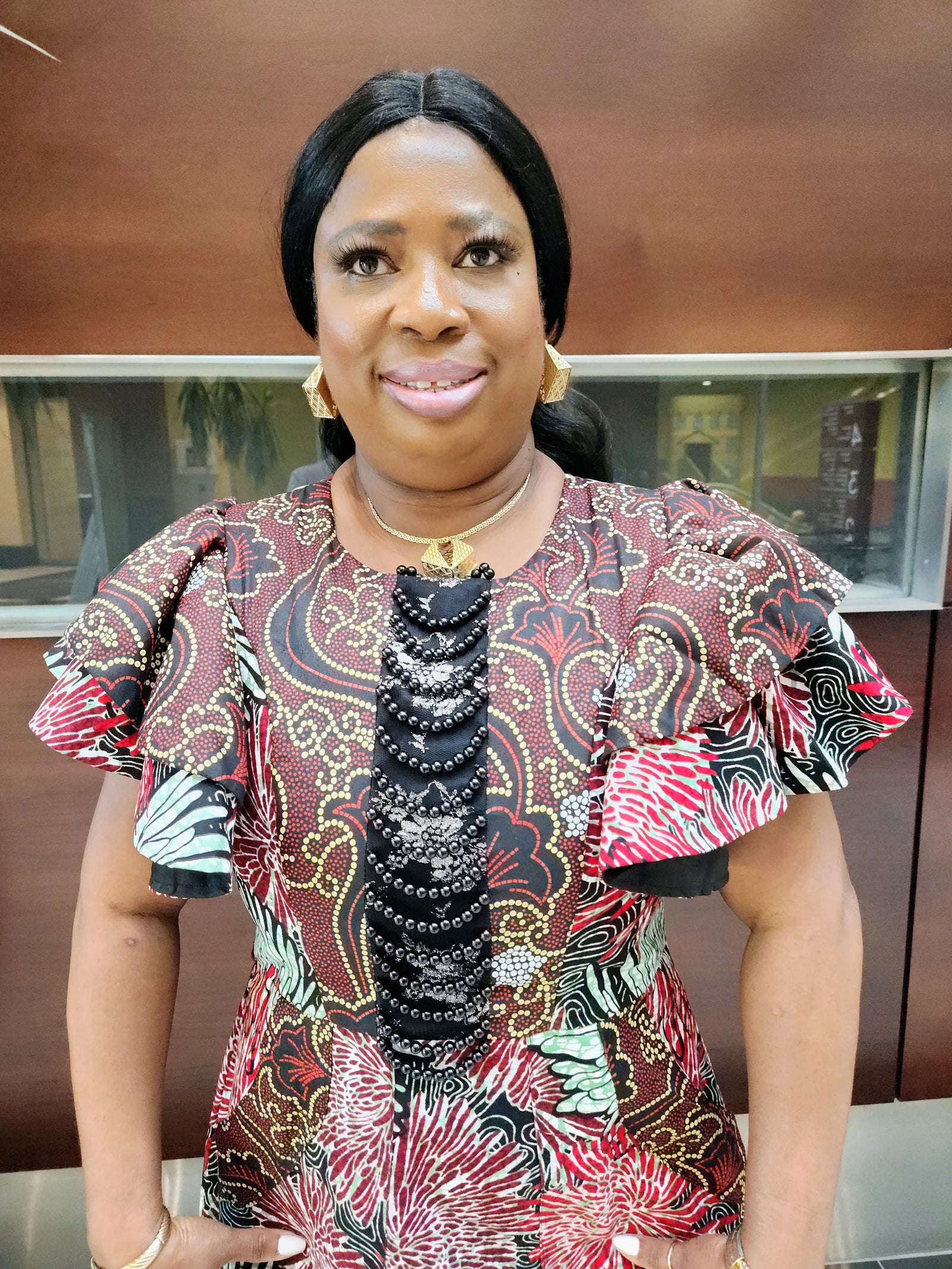 Ayana Dress Crimson Red Floral Accent.