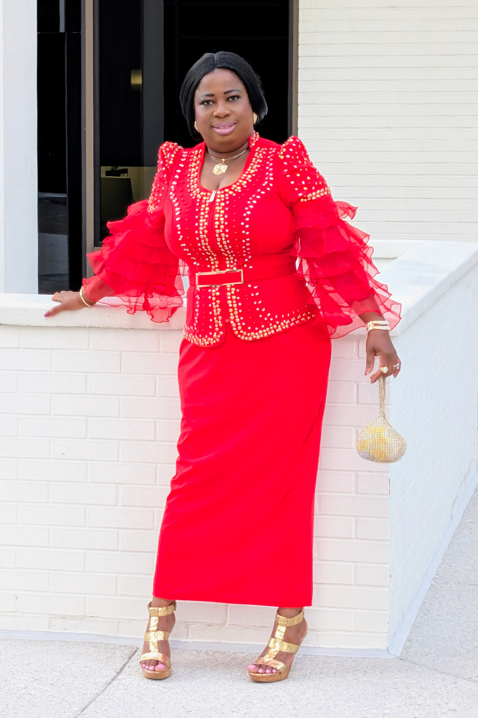 Zinari Red Ruffles Sleeve Set.