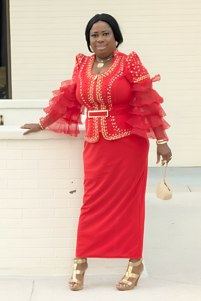 Zinari Red Ruffles Sleeve Set.