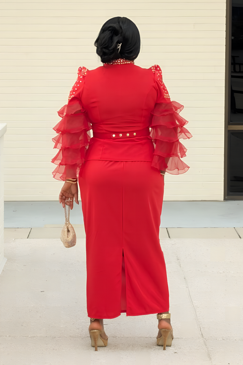 Zinari Red Ruffles Sleeve Set.