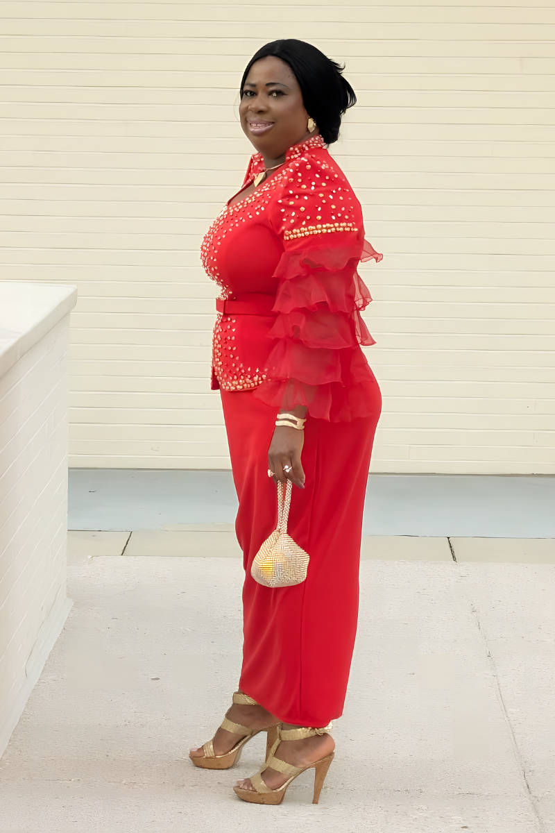 Zinari Red Ruffles Sleeve Set.