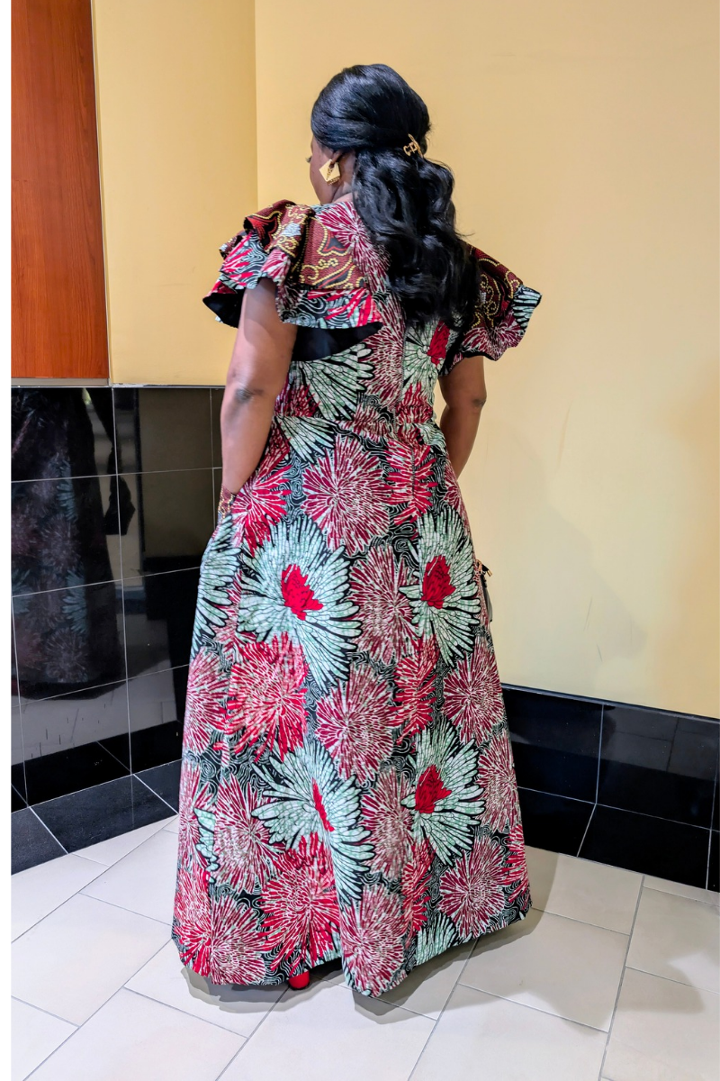 Ayana Dress Crimson Red Floral Accent.
