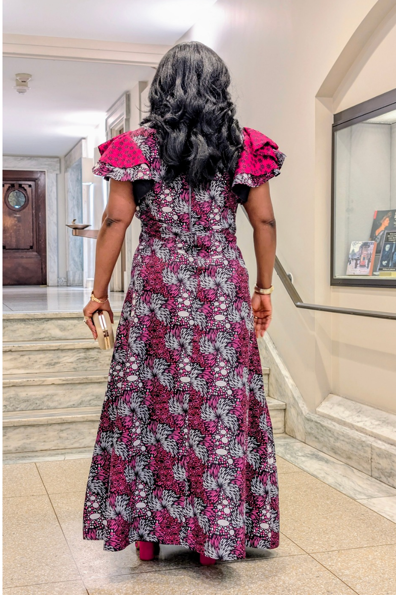 Ayana Dress. Pink Floral Accent.