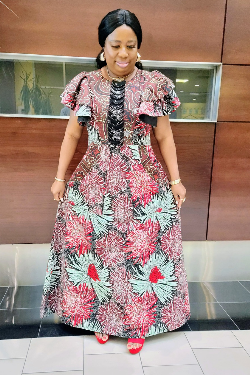 Ayana Dress Crimson Red Floral Accent.