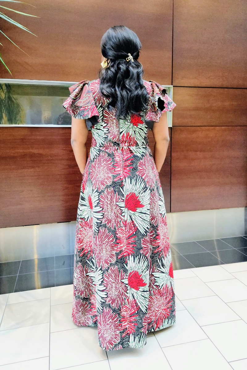 Ayana Dress Crimson Red Floral Accent.