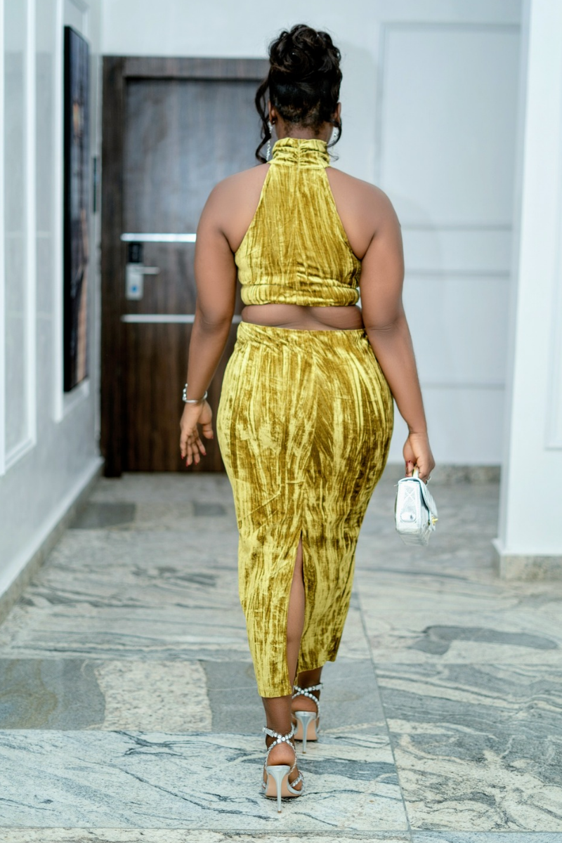 Olive Velvet Cutout Dress