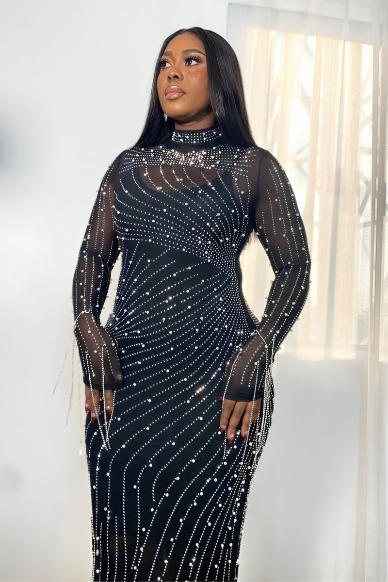 Grace Rhinestones  Black Dress
