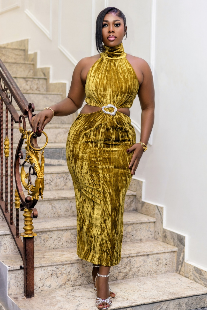 Olive Velvet Cutout Dress
