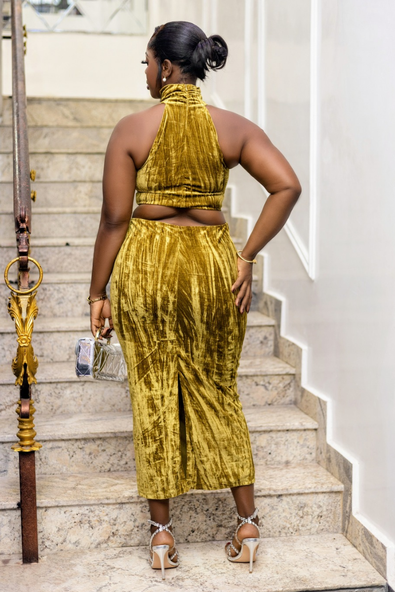 Olive Velvet Cutout Dress