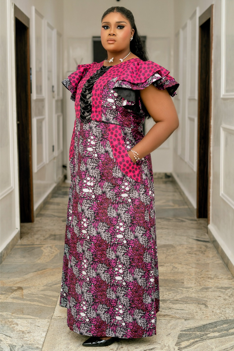 Ayana Dress. Pink Floral Accent.