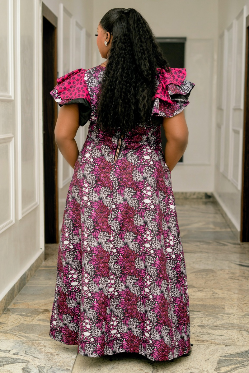 Ayana Dress. Pink Floral Accent.