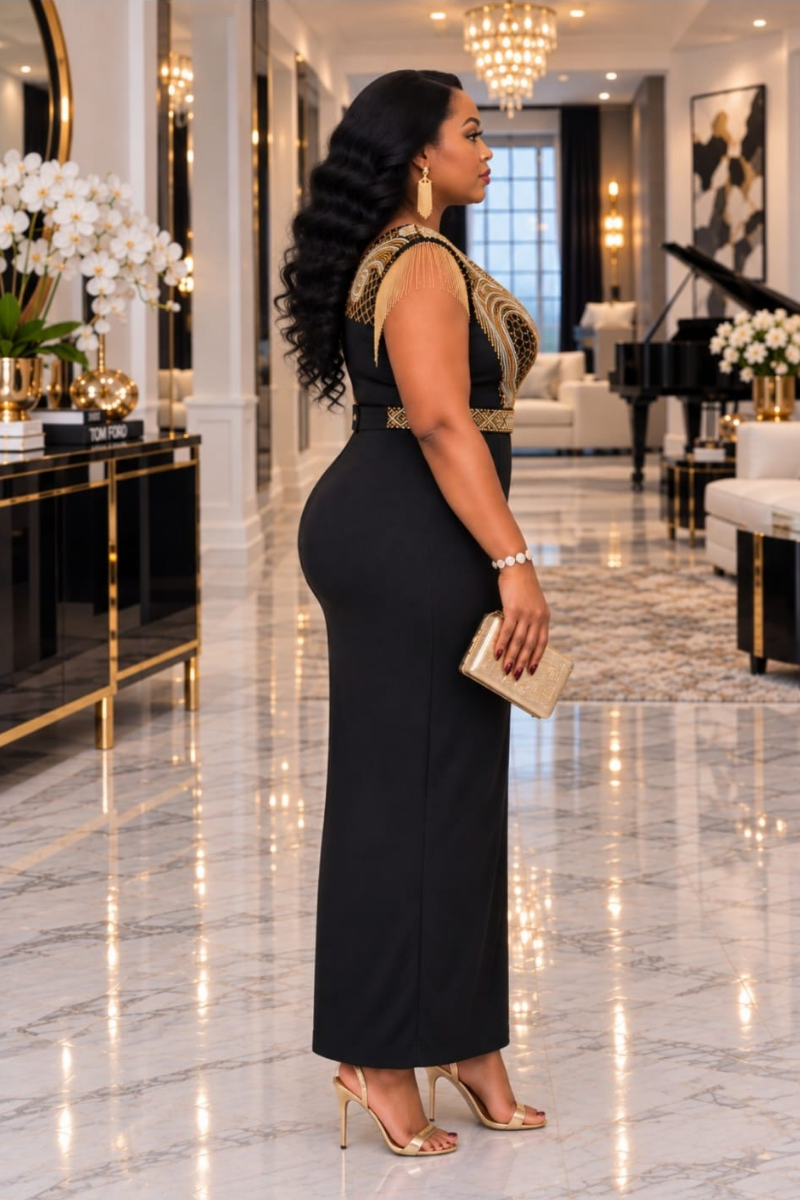 Liz Black Embellished Maxi Dress