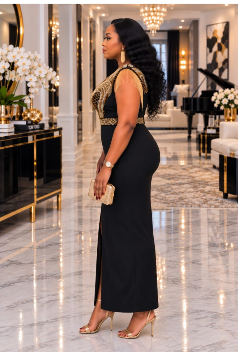 Liz Black Embellished Maxi Dress