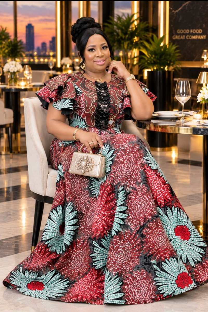 Ayana Dress Crimson Red Floral Accent.