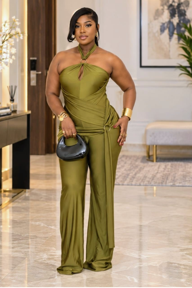 Olive Draped Luxe Jumpsuit