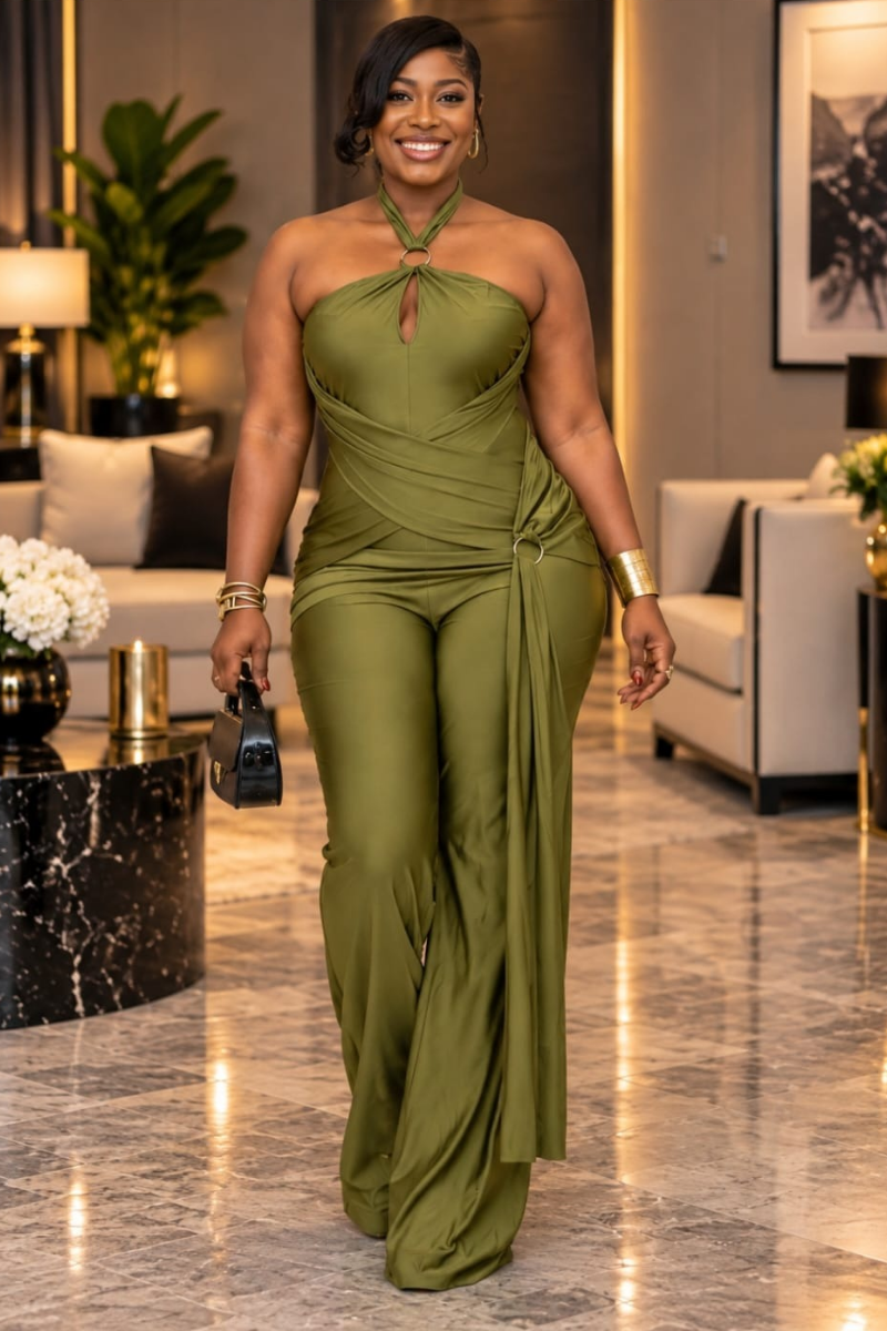 Olive Draped Luxe Jumpsuit