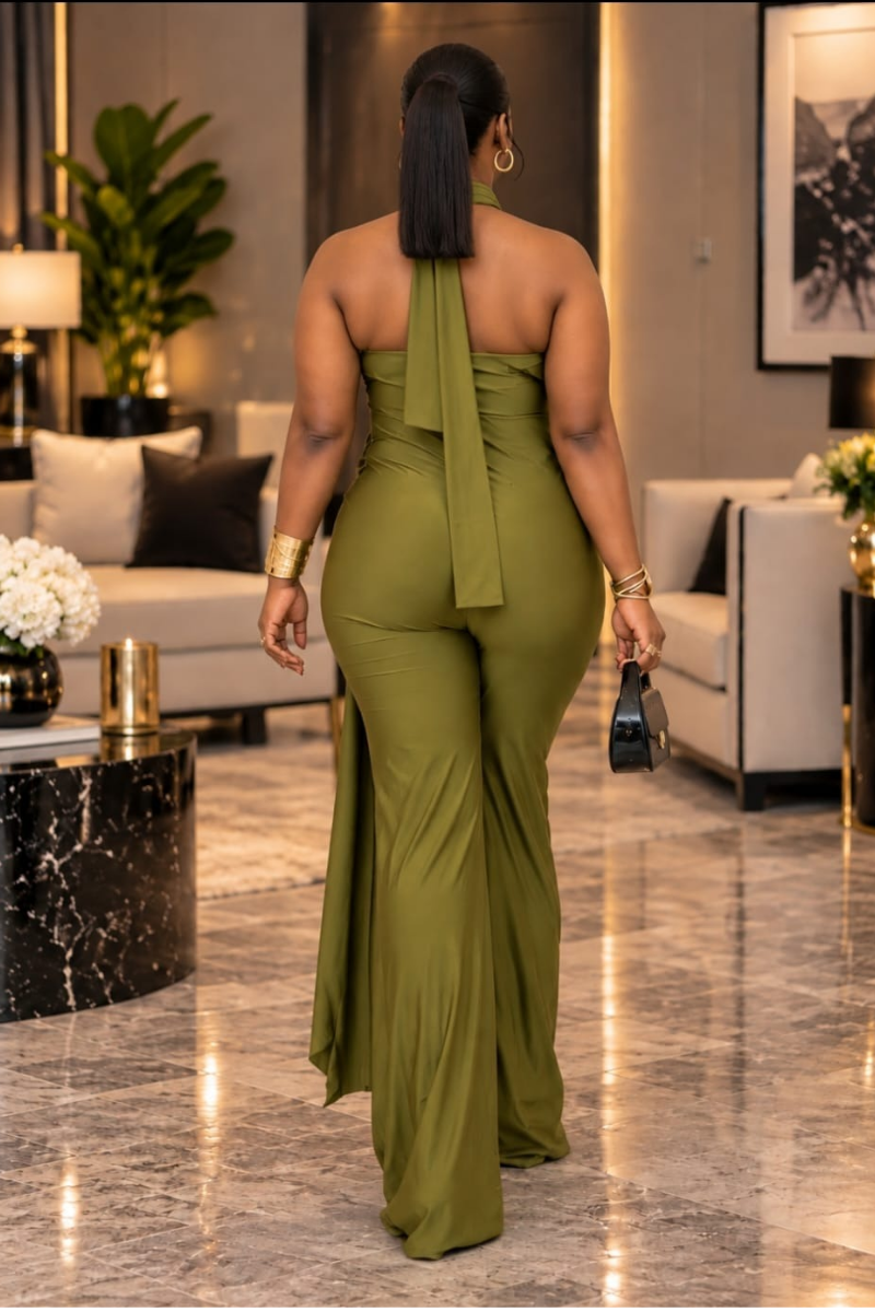 Olive Draped Luxe Jumpsuit