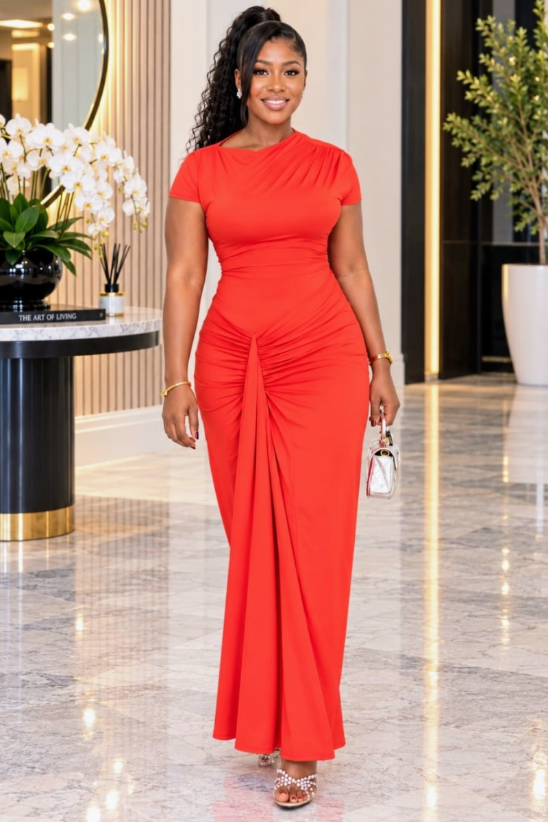 Selene Ruched Red Gown.