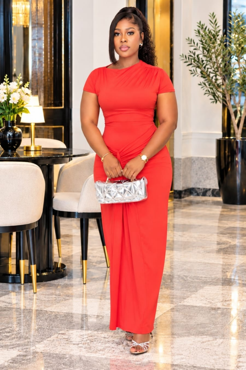 Selene Ruched Red Gown.