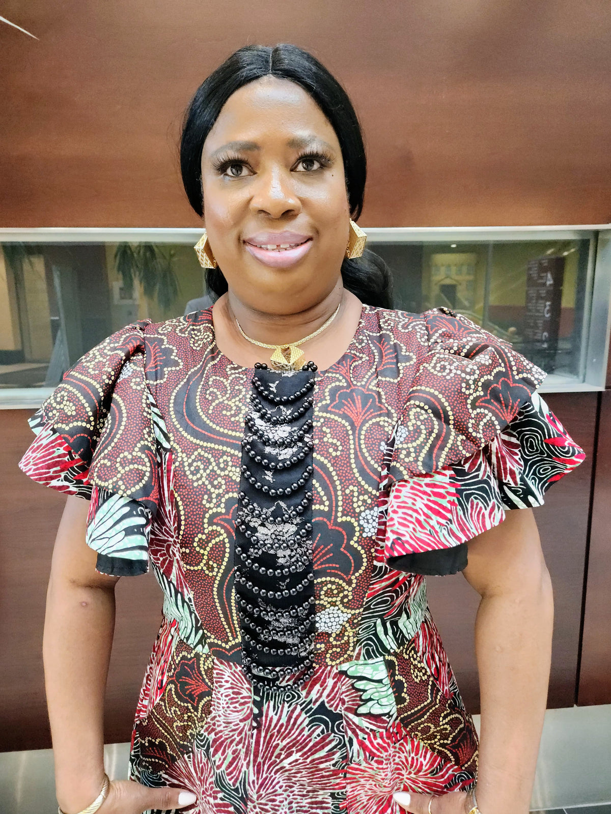 Ayana Dress Crimson Red Floral Accent.