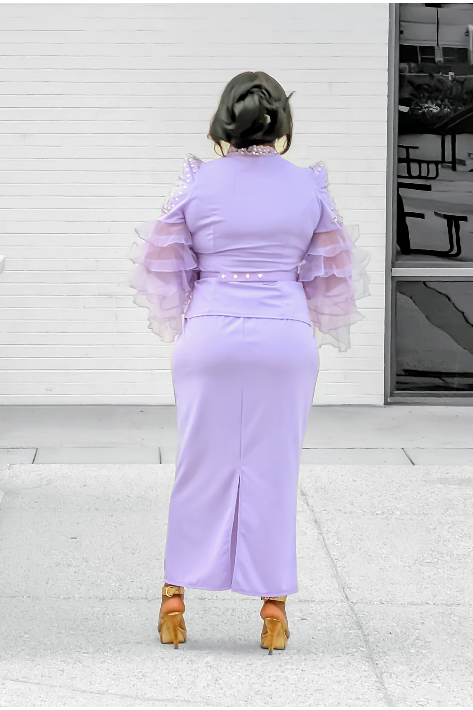 Zinari Lilac Ruffle Sleeves Set