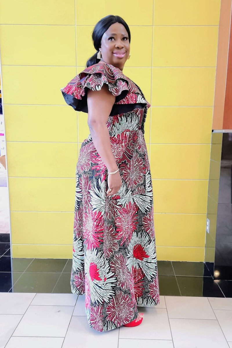 Ayana Dress Crimson Red Floral Accent.
