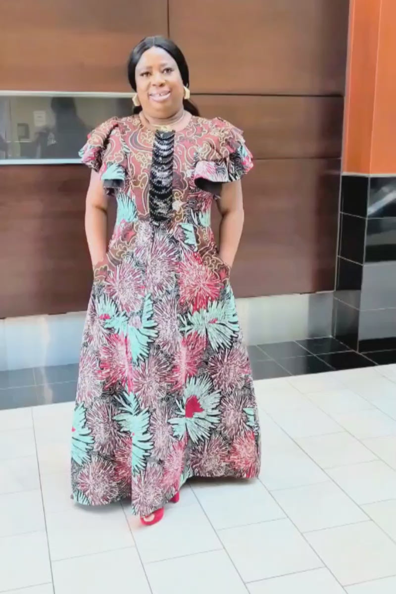 Ayana Dress Crimson Red Floral Accent.