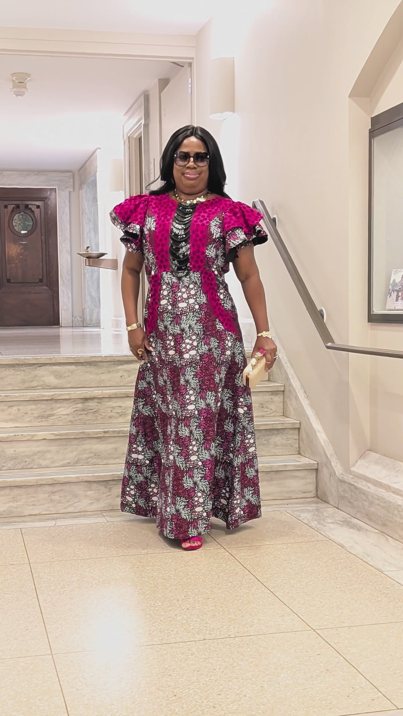 Ayana Dress. Pink Floral Accent.